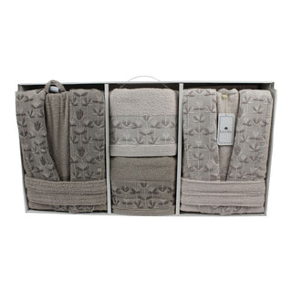 Sibel Bademantel Set 6 teilig -Taupe/Beige