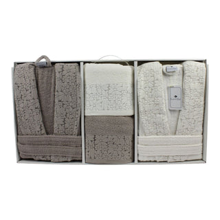Vera Bademantel Set 6 teilig -Taupe/Creme