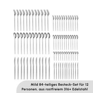 Karaca Mild 84-teilig 316+ Premium Besteckset für 12 Personen