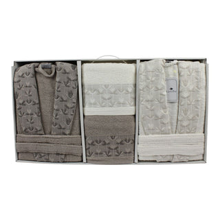 Sibel Bademantel Set 6 teilig -Taupe/Creme